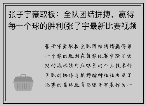 张子宇豪取板：全队团结拼搏，赢得每一个球的胜利(张子宇最新比赛视频)