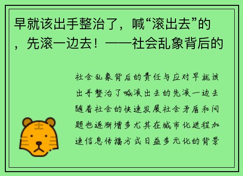 早就该出手整治了，喊“滚出去”的，先滚一边去！——社会乱象背后的责任与应对